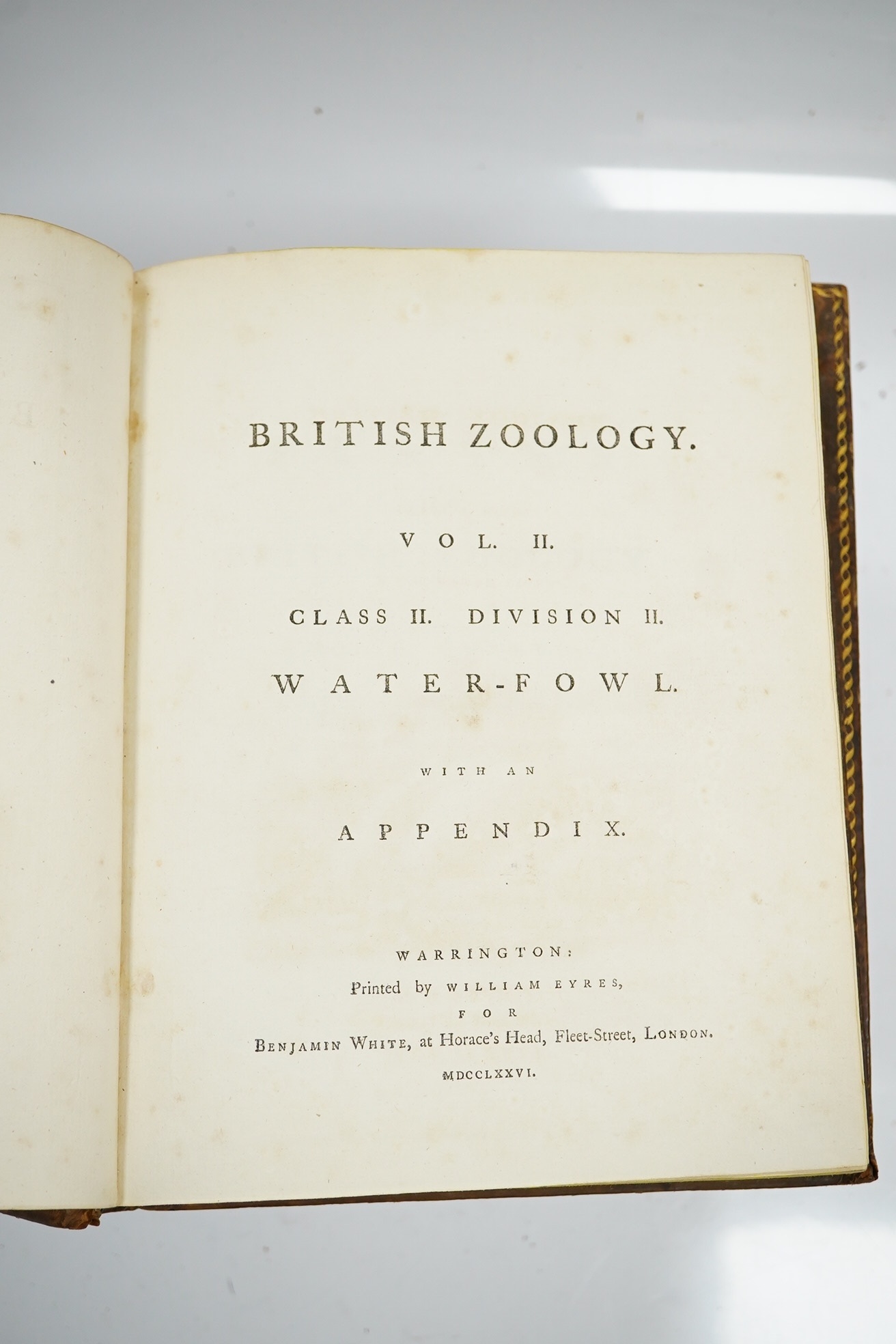 [Pennant, Thomas] - British Zoology ... 4 vols. engraved and printed titles, 267 plates (2 folded); contemp. gilt bordered mottled calf, gilt decorated and panelled spines, 4to. Warrington: printed by William Eyres for B